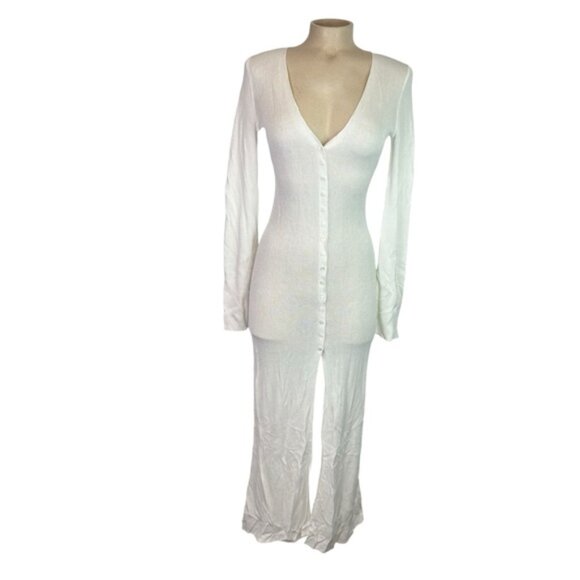 Asta Resort Ivory Nikita Dress Knit Button-down Shirt Sheer Medium Long Sleeve - Picture 2 of 11